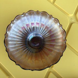 Vintage Art Glass Stippled Ray Amethyst Carnival Iridescent Bowl